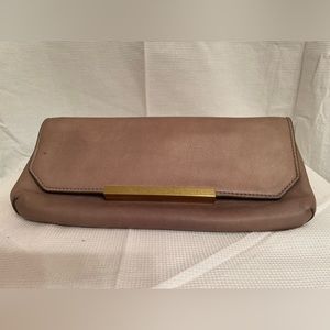 J.Crew greige leather clutch with gold tone hardware